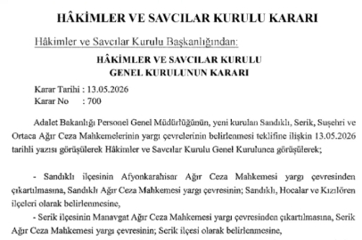 4 yeni Ağır Ceza Mahkemesinin yargı çevresi belirlendi